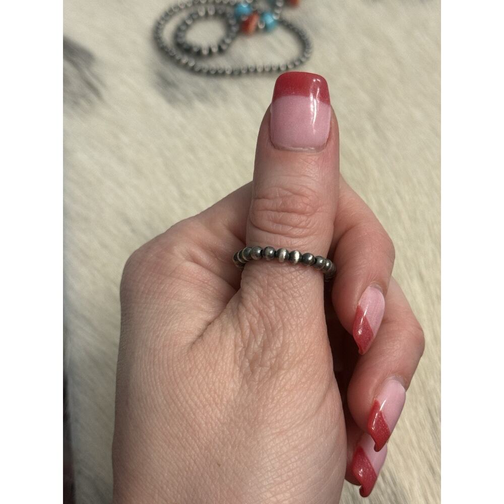 Native American Sterling Silver 3mm Navajo Pearl Stacker Stack Stretch Ring 925